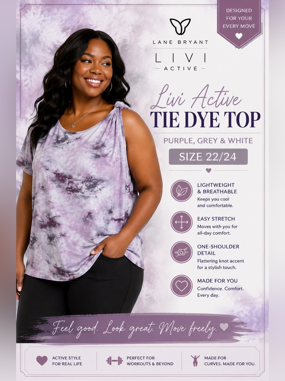 Lane Bryant Livi Active Purple Grey and White Tie Dye Size 22/24